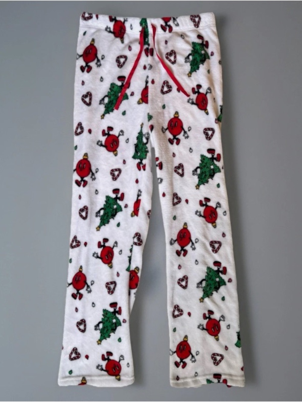 Kids White Holiday Pajama Pants with Red & Green Print size M